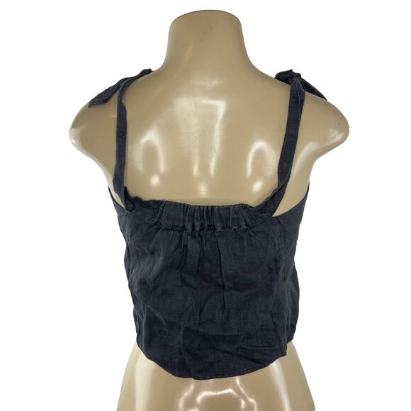 Reformation Crop Top Size XS Black Square Neck Tie Straps Light Surplus Fabric - Picture 5 of 7